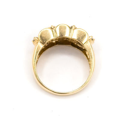 Vintage Baguette Sapphire & Diamond Scalloped Ring in 14K Gold