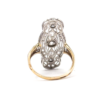 Edwardian Diamond Filigree Shield Ring in Platinum & Gold