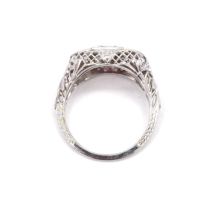 Art Deco Ruby & Diamond Filigree Ring in 18K White Gold