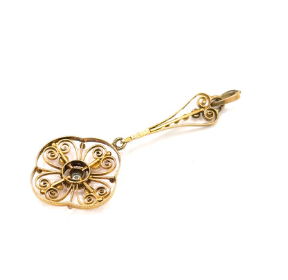 Antique Filigree Diamond & Pearl Pendant in Gold