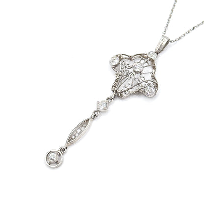 Edwardian Diamond Filigree Pendant Necklace in Platinum
