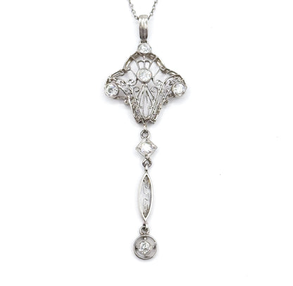 Edwardian Diamond Filigree Pendant Necklace in Platinum