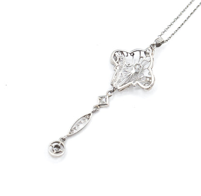 Edwardian Diamond Filigree Pendant Necklace in Platinum