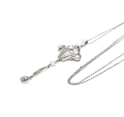 Edwardian Diamond Filigree Pendant Necklace in Platinum
