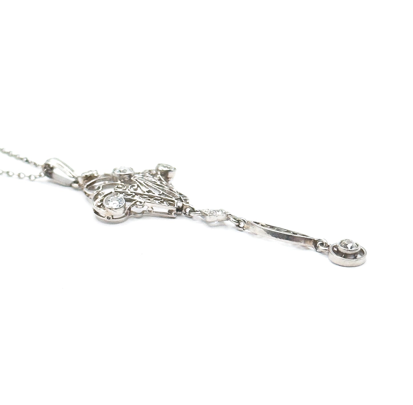 Edwardian Diamond Filigree Pendant Necklace in Platinum