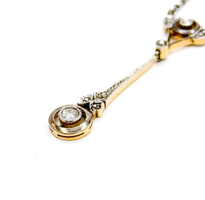Edwardian Diamond Drop Pendant in Platinum & Gold on Sterling Chain