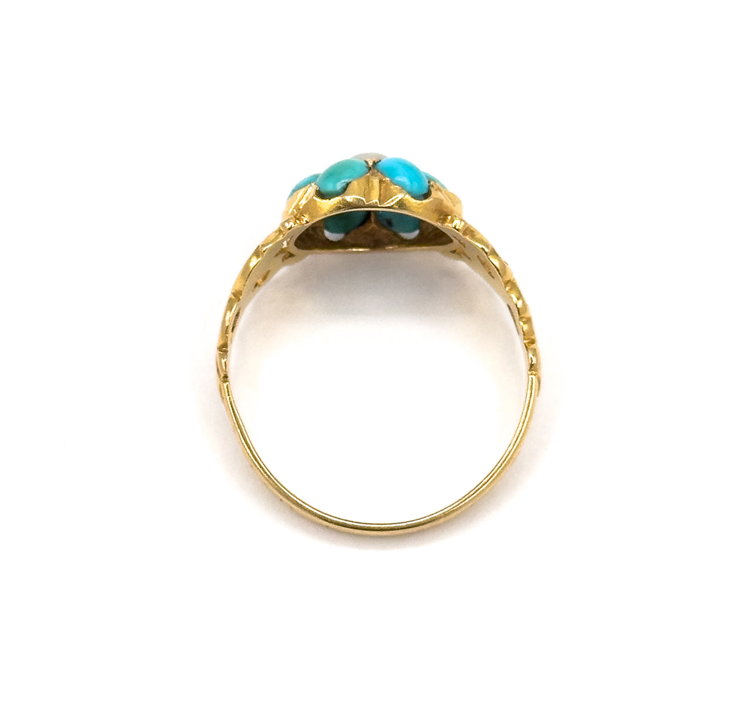 Victorian Turquoise & Pearl Flower Ring in 18K