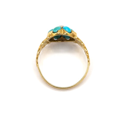 Victorian Turquoise & Pearl Flower Ring in 18K