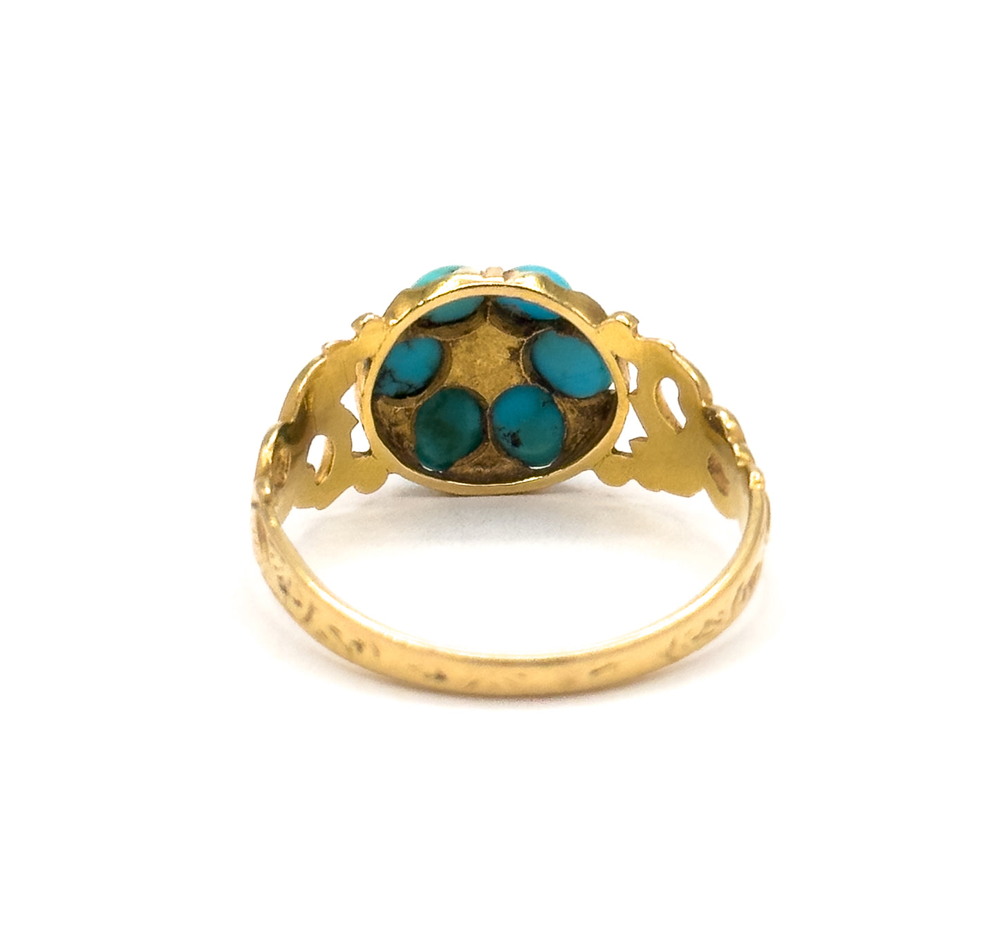 Victorian Turquoise & Pearl Flower Ring in 18K