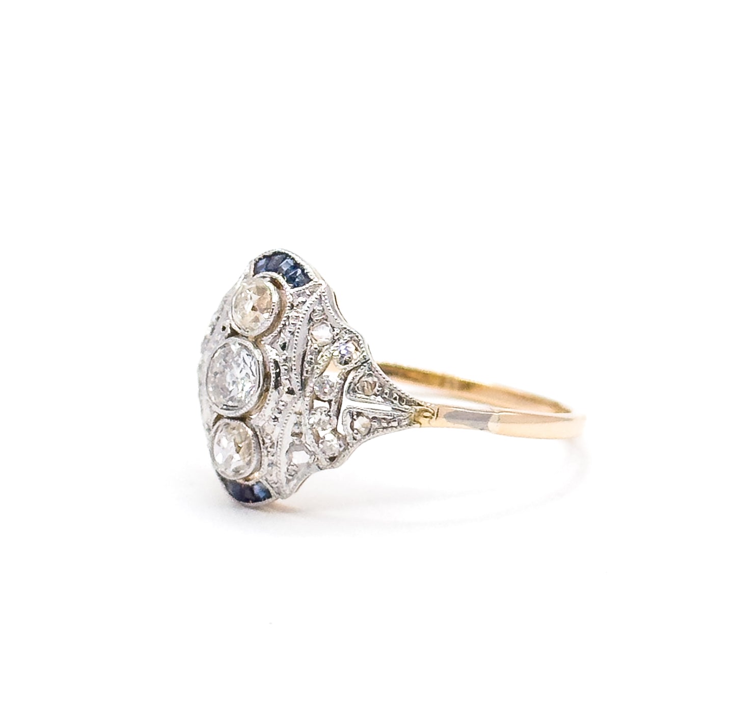 Antique Diamond & Sapphire Ring in 18K Two Tone Gold