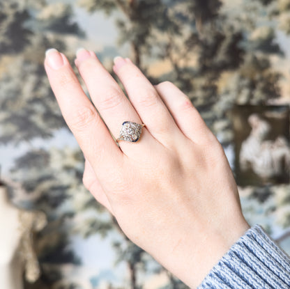 Antique Diamond & Sapphire Ring in 18K Two Tone Gold