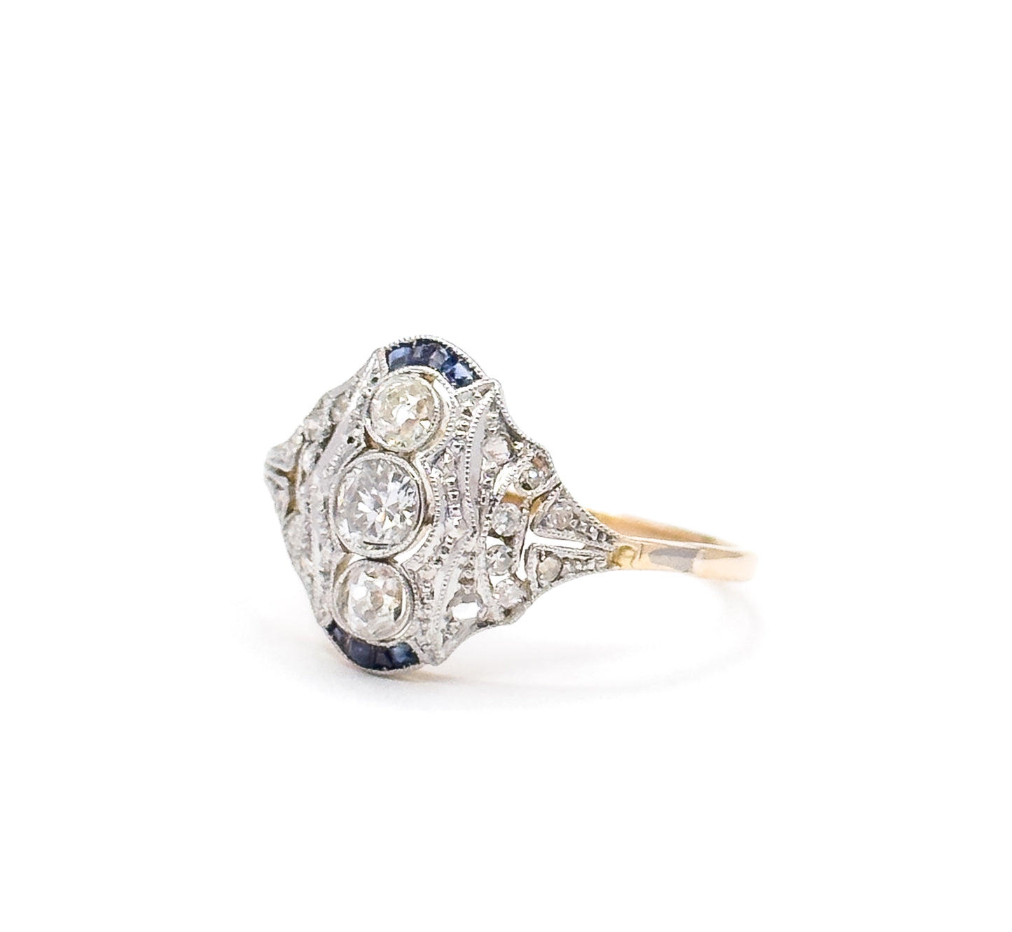 Antique Diamond & Sapphire Ring in 18K Two Tone Gold