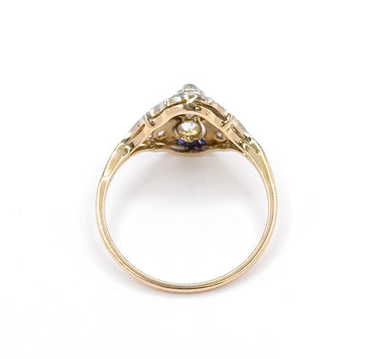 Antique Diamond & Sapphire Ring in 18K Two Tone Gold