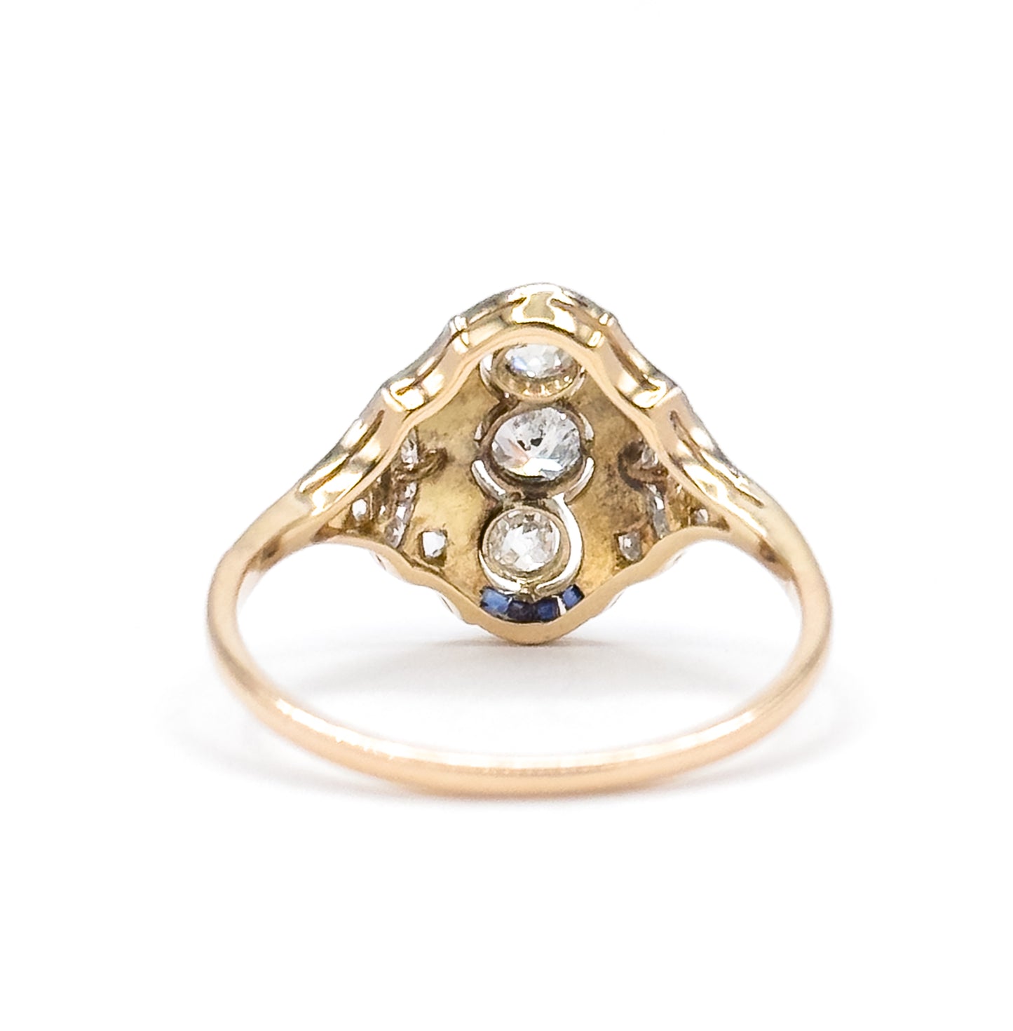 Antique Diamond & Sapphire Ring in 18K Two Tone Gold