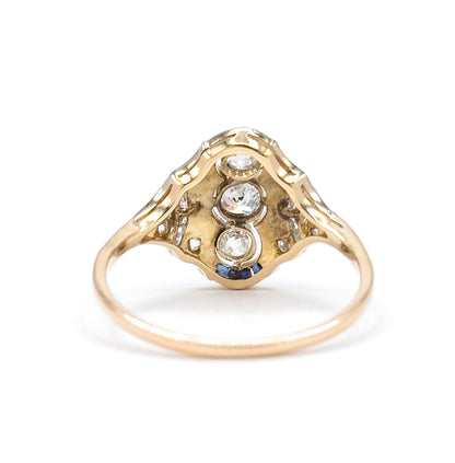 Antique Diamond & Sapphire Ring in 18K Two Tone Gold