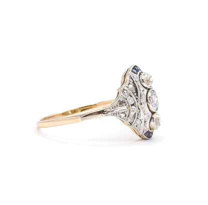 Antique Diamond & Sapphire Ring in 18K Two Tone Gold