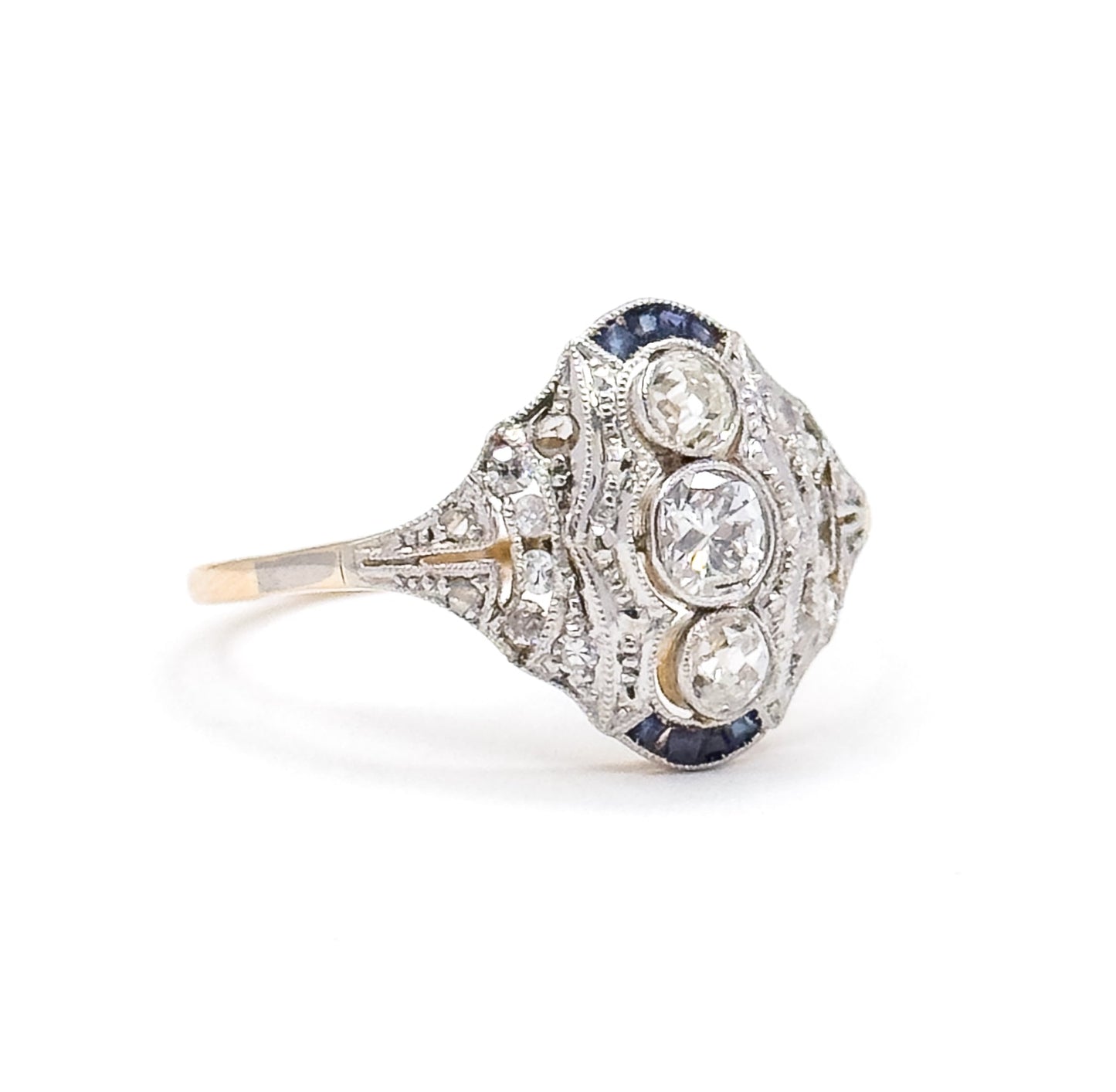Antique Diamond & Sapphire Ring in 18K Two Tone Gold