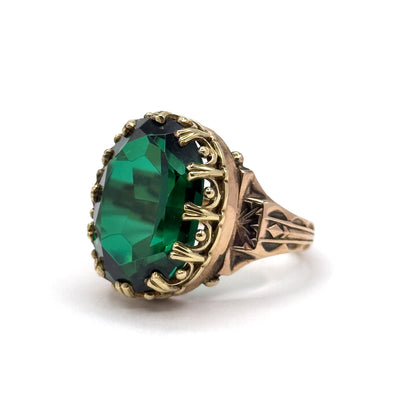 Unique antique Bottle Green Spinel Ring in Gold