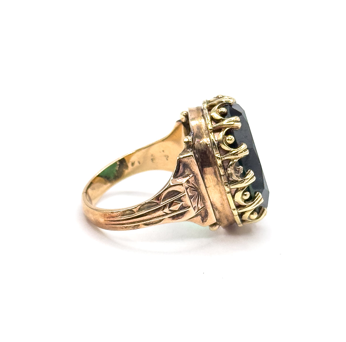 Unique antique Bottle Green Spinel Ring in Gold