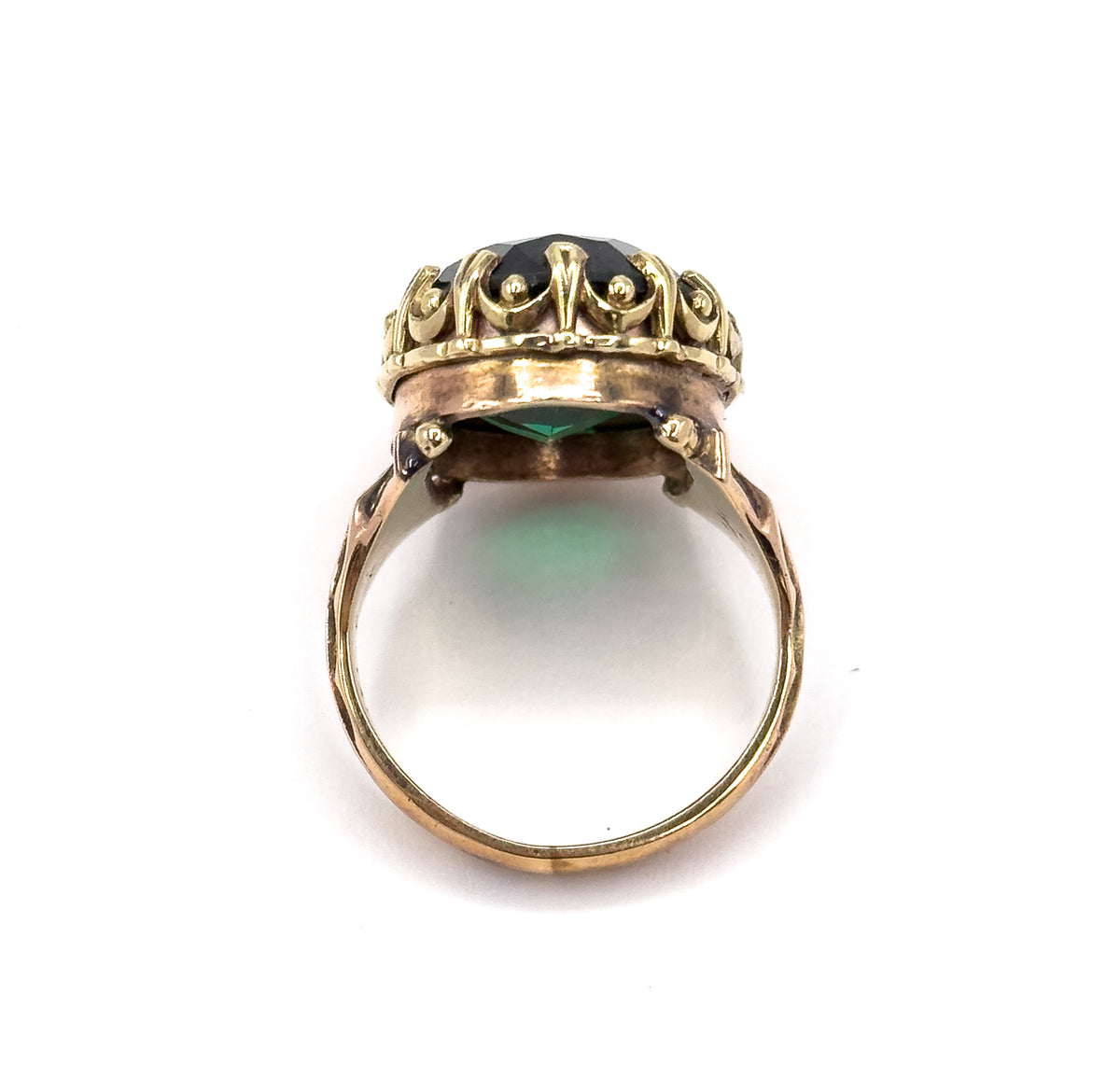 Unique antique Bottle Green Spinel Ring in Gold