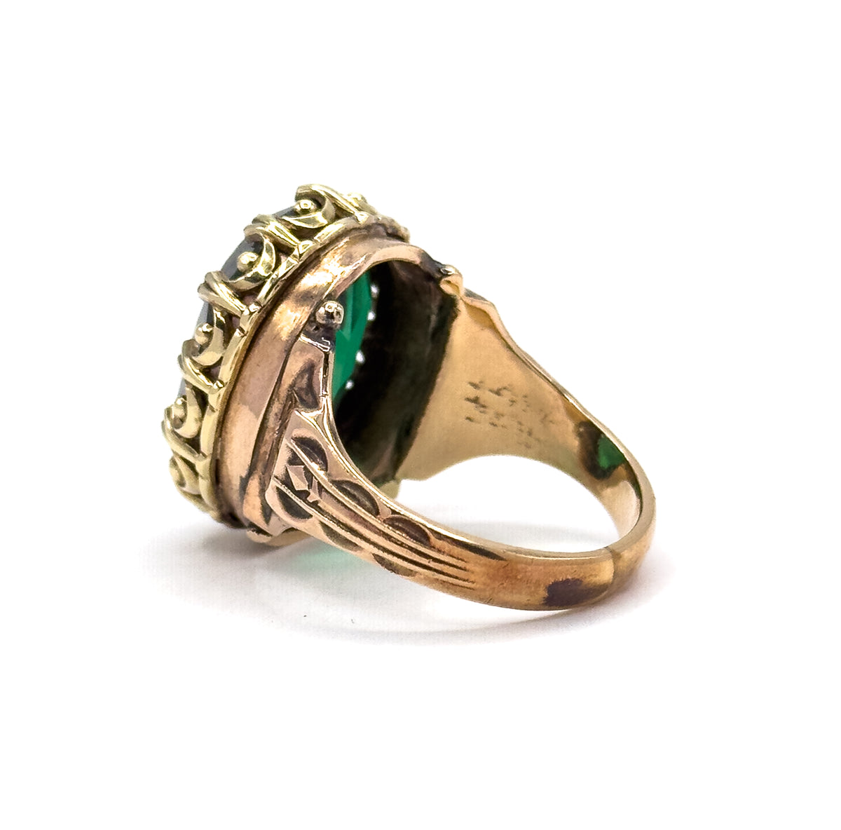 Unique antique Bottle Green Spinel Ring in Gold