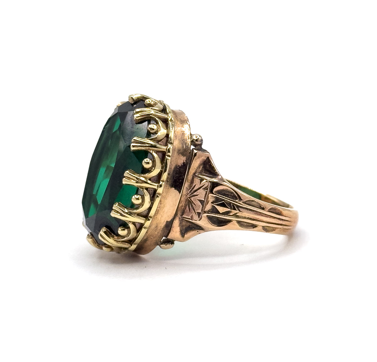 Unique antique Bottle Green Spinel Ring in Gold