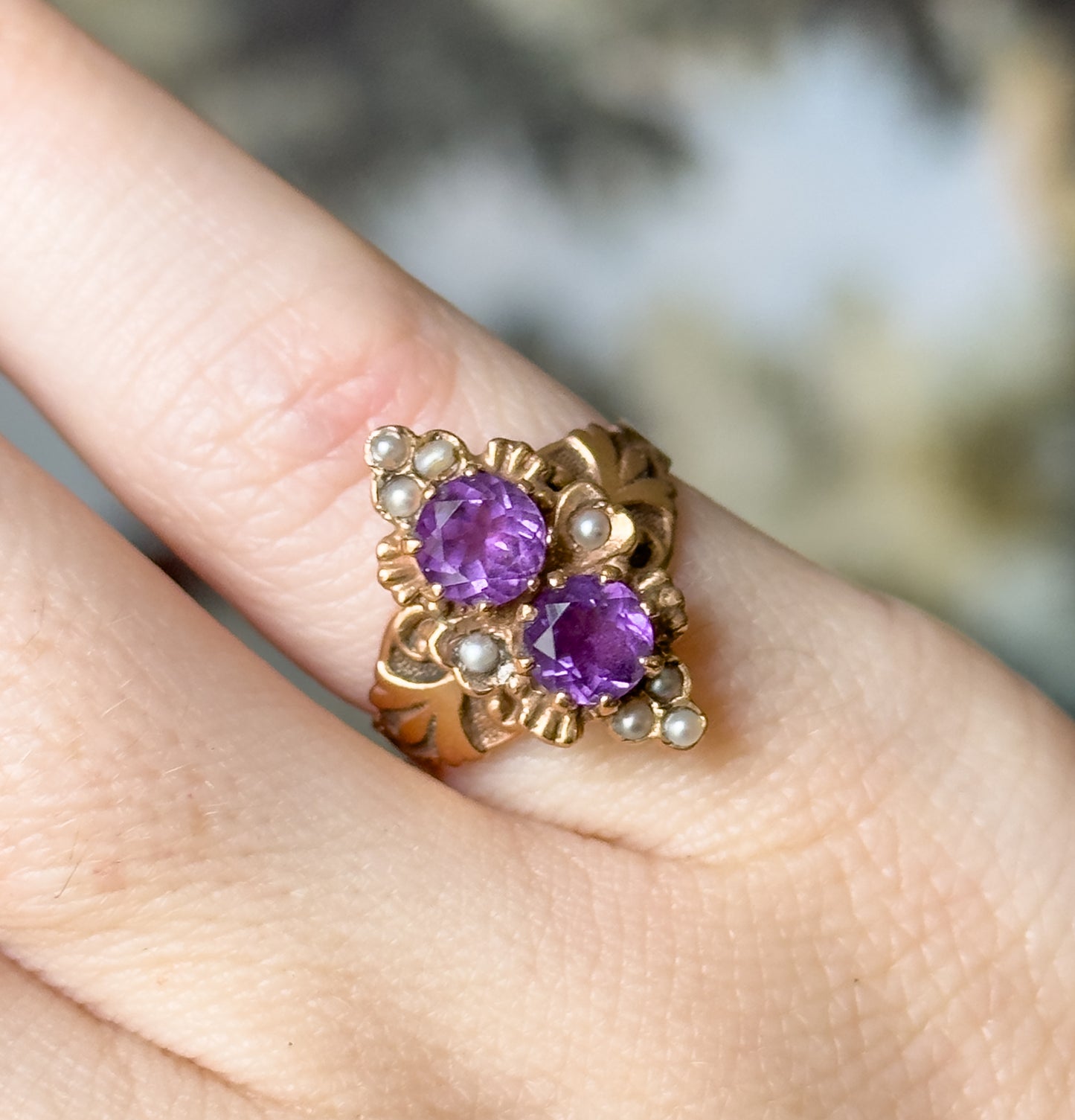 Victorian Amethyst & Seed Pearl in 14K Rose Gold