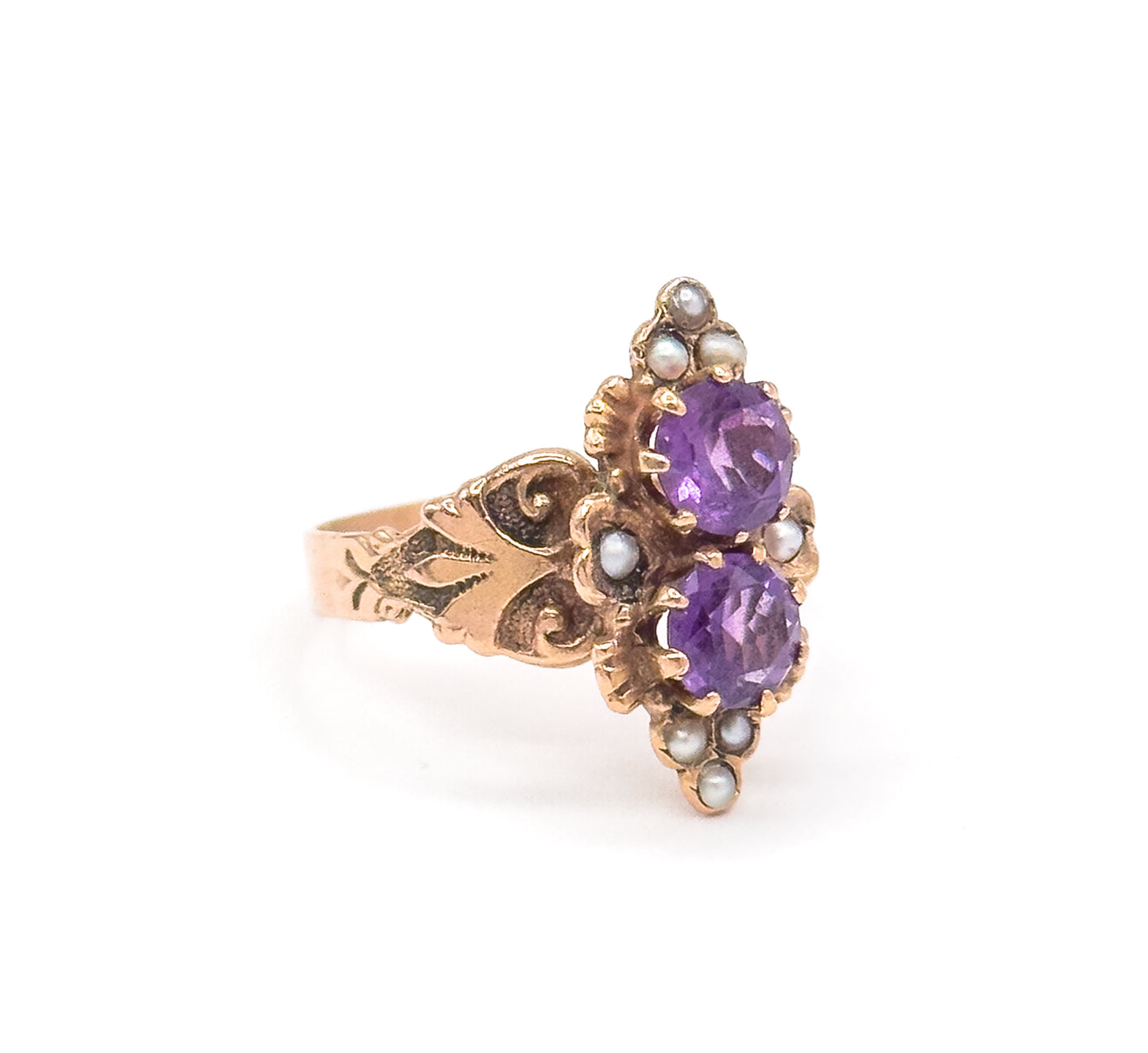 Victorian Amethyst & Seed Pearl in 14K Rose Gold