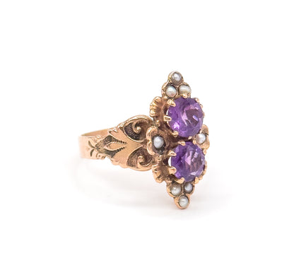Victorian Amethyst & Seed Pearl in 14K Rose Gold