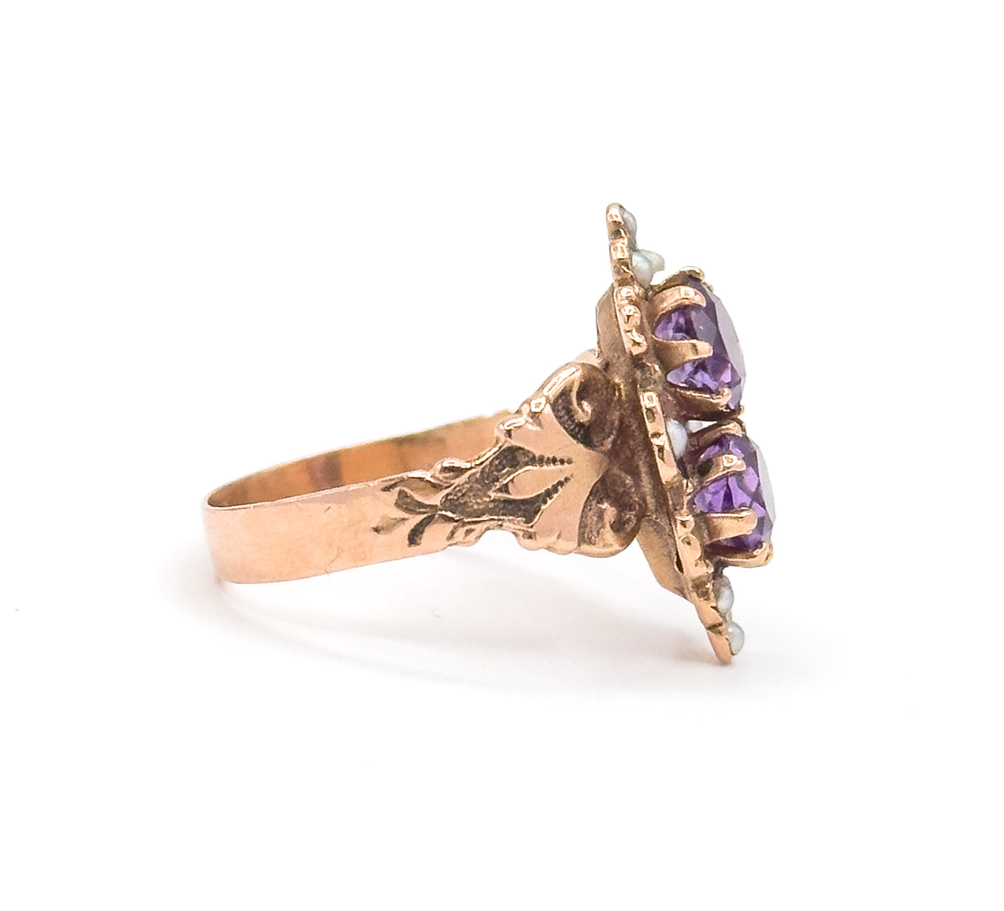 Victorian Amethyst & Seed Pearl in 14K Rose Gold