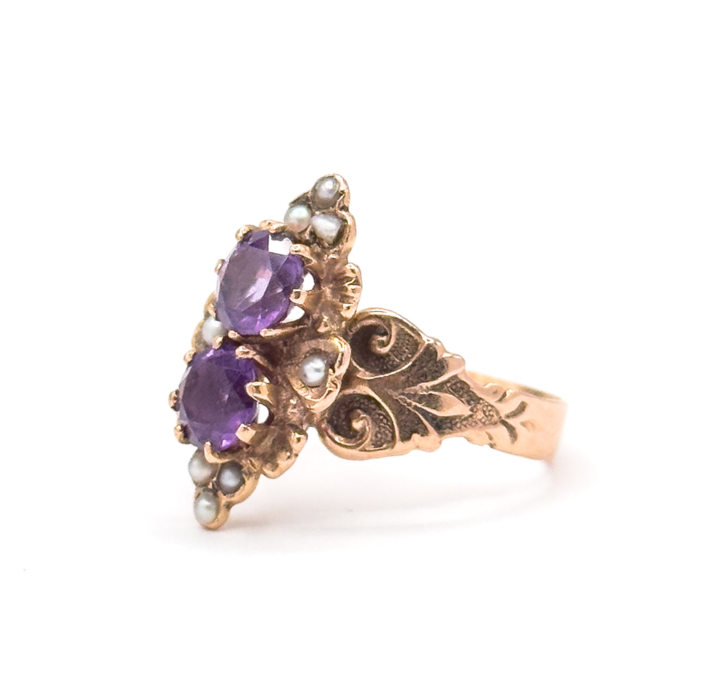 Victorian Amethyst & Seed Pearl in 14K Rose Gold