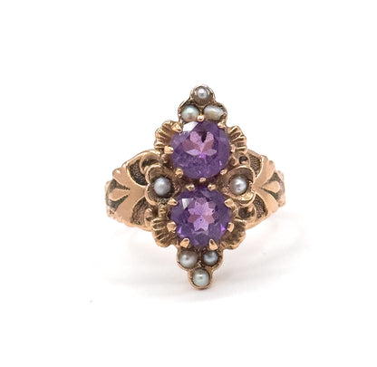 Victorian Amethyst & Seed Pearl in 14K Rose Gold
