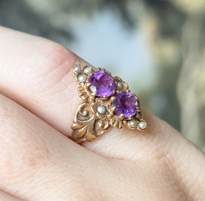 Victorian Amethyst & Seed Pearl in 14K Rose Gold