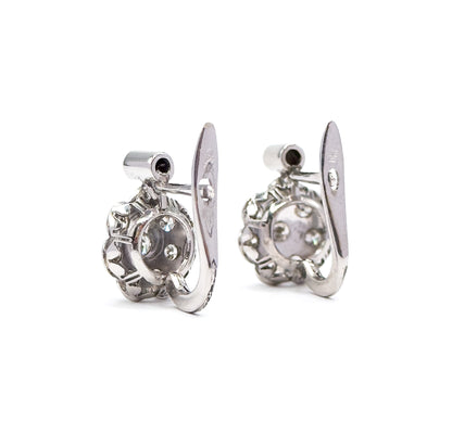 Vintage Diamond Cluster Leverback Stud earrings in 18K White Gold