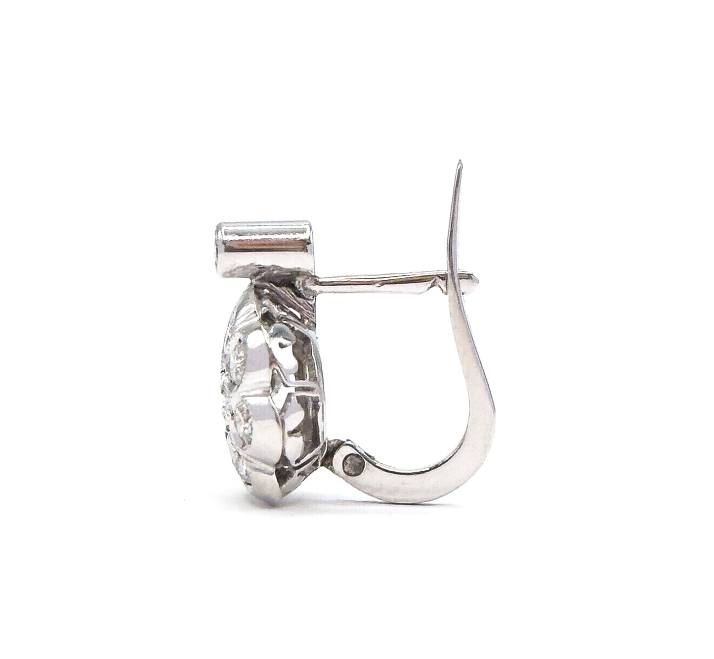 Vintage Diamond Cluster Leverback Stud earrings in 18K White Gold