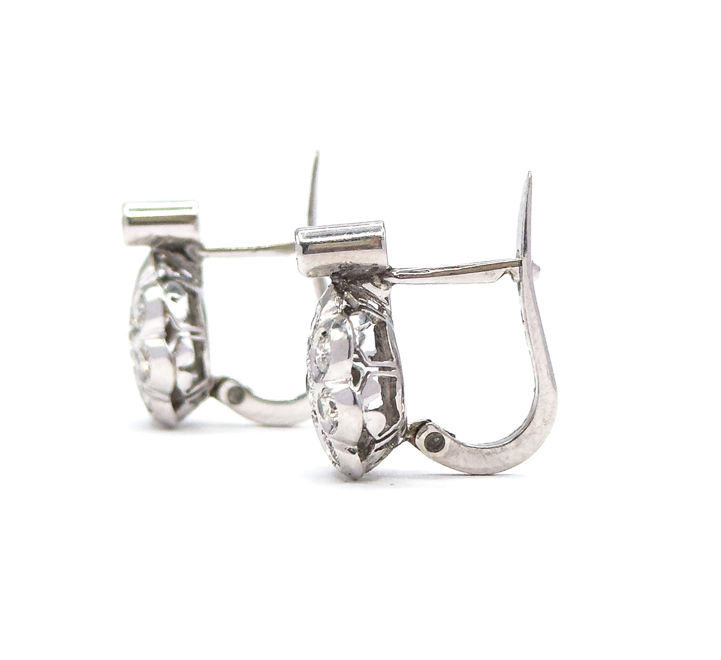 Vintage Diamond Cluster Leverback Stud earrings in 18K White Gold