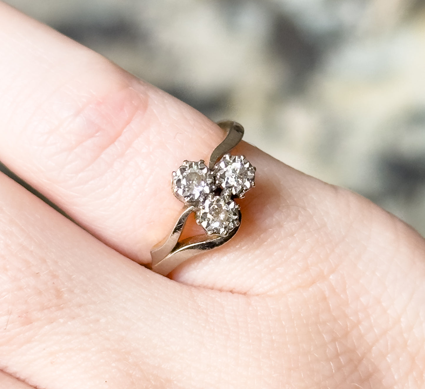 Shamrock Clover Diamond Ring in Platinum & 18K Gold