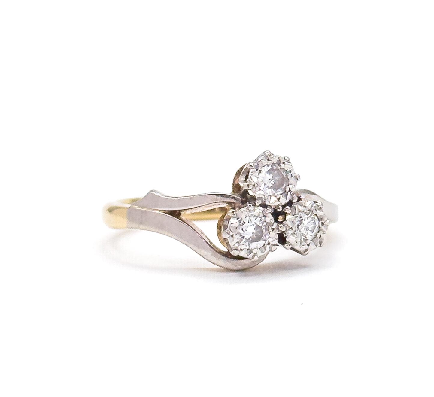 Shamrock Clover Diamond Ring in Platinum & 18K Gold