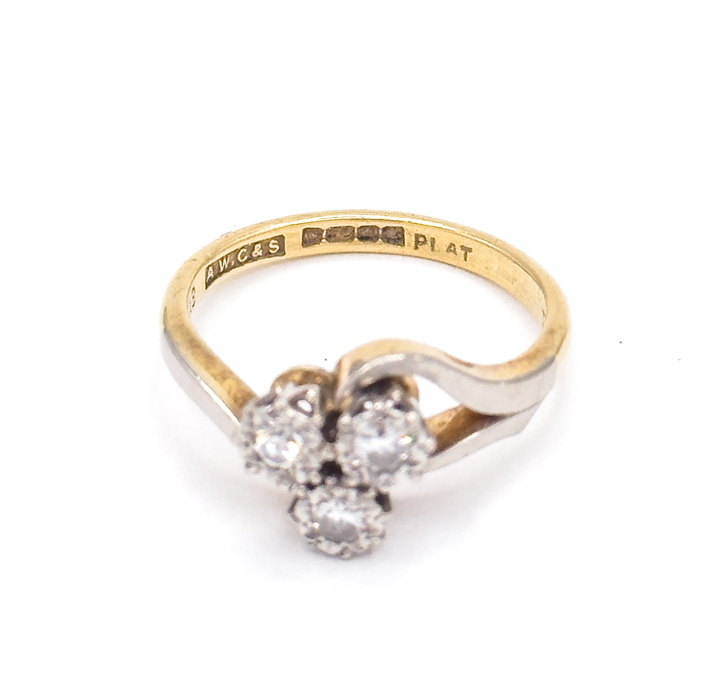 Shamrock Clover Diamond Ring in Platinum & 18K Gold