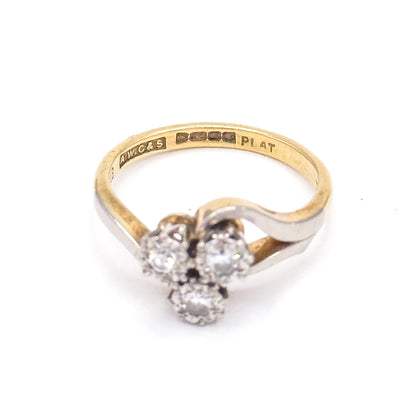 Shamrock Clover Diamond Ring in Platinum & 18K Gold