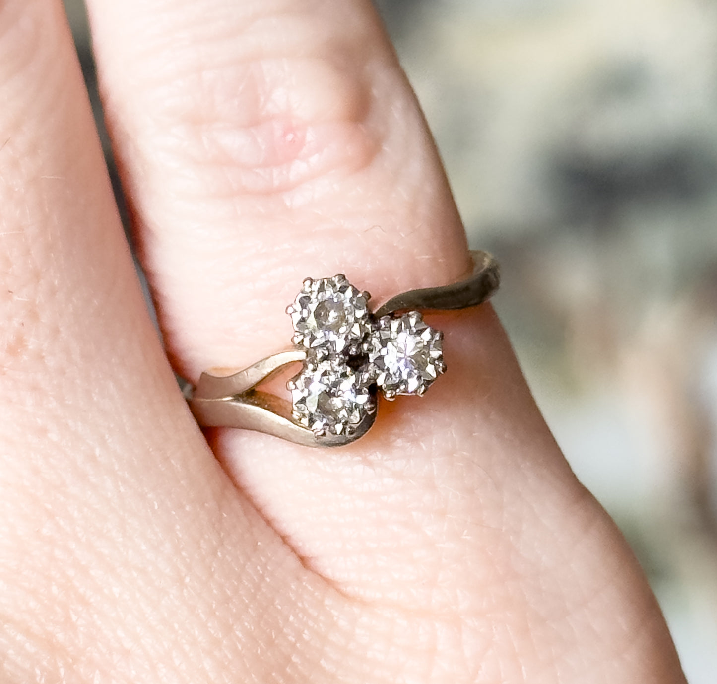 Shamrock Clover Diamond Ring in Platinum & 18K Gold