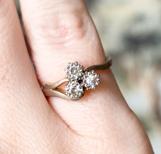 Shamrock Clover Diamond Ring in Platinum & 18K Gold