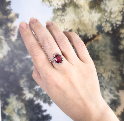 Vintage Pink Tourmaline & Diamond Halo Ring in 14K White Gold