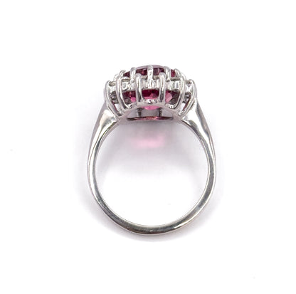 Vintage Pink Tourmaline & Diamond Halo Ring in 14K White Gold