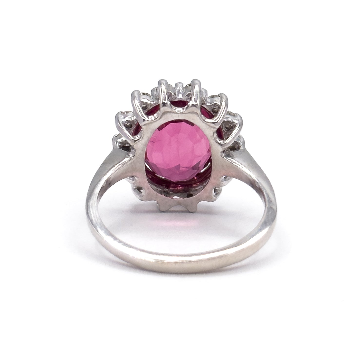 Vintage Pink Tourmaline & Diamond Halo Ring in 14K White Gold