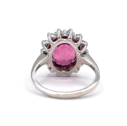 Vintage Pink Tourmaline & Diamond Halo Ring in 14K White Gold