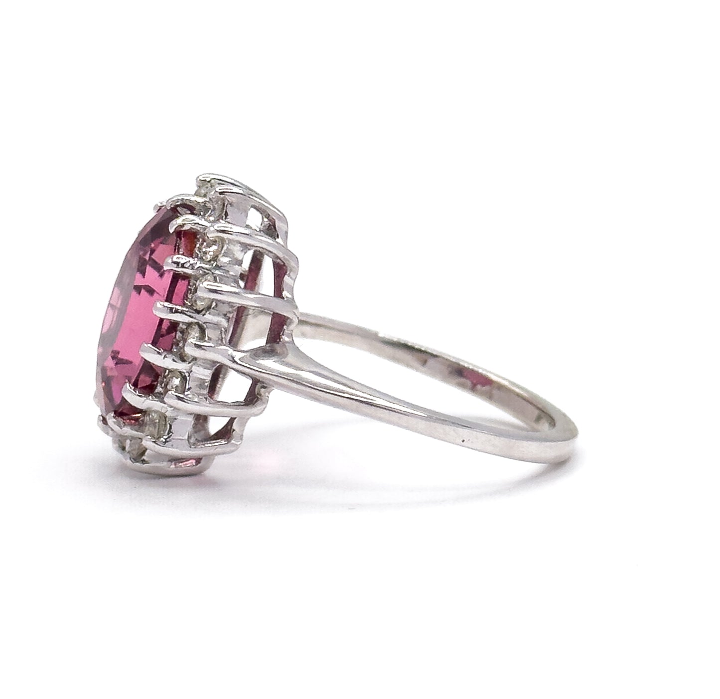 Vintage Pink Tourmaline & Diamond Halo Ring in 14K White Gold