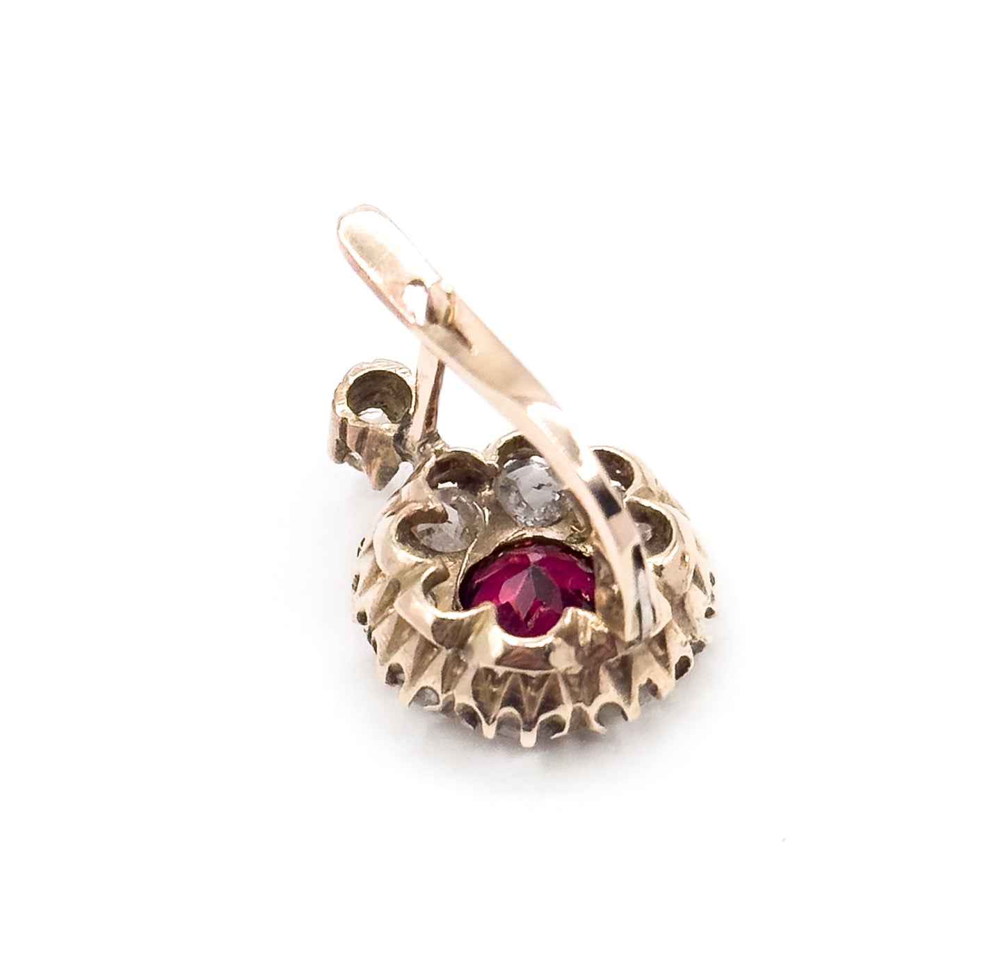 Antique Pink Rubellite Tourmaline & Rose Cut Diamond Leverback Earrings in Gold
