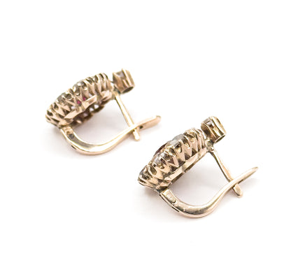 Antique Pink Rubellite Tourmaline & Rose Cut Diamond Leverback Earrings in Gold