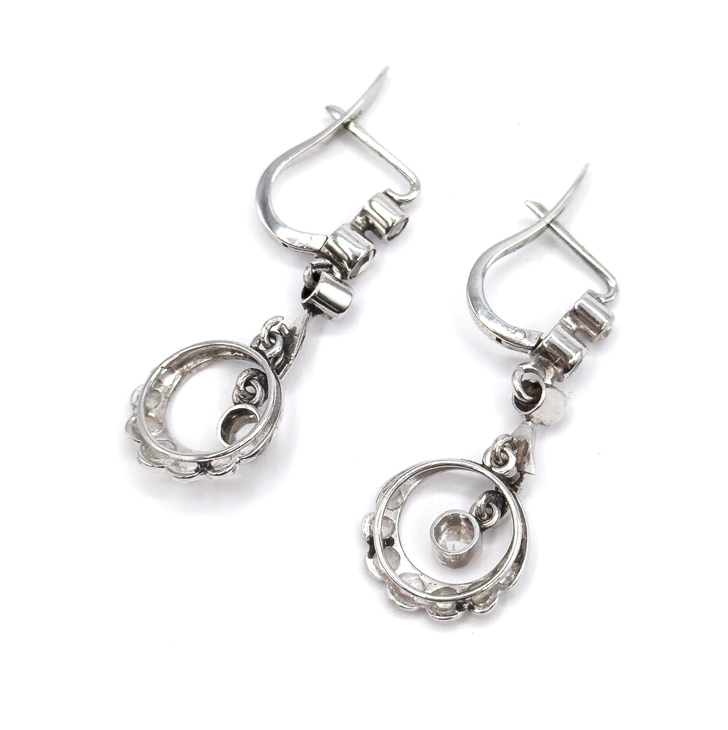 Rose Cut Diamond Filigree Drop Earrings in 18K White Gold